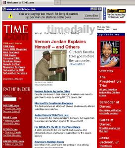Time magazine web page in February 1999